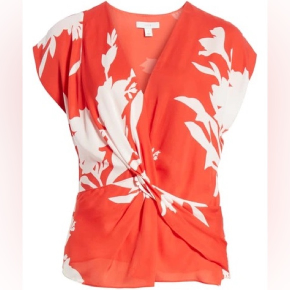 Joie Top Bosko Red White Silk Floral Print Blouse
